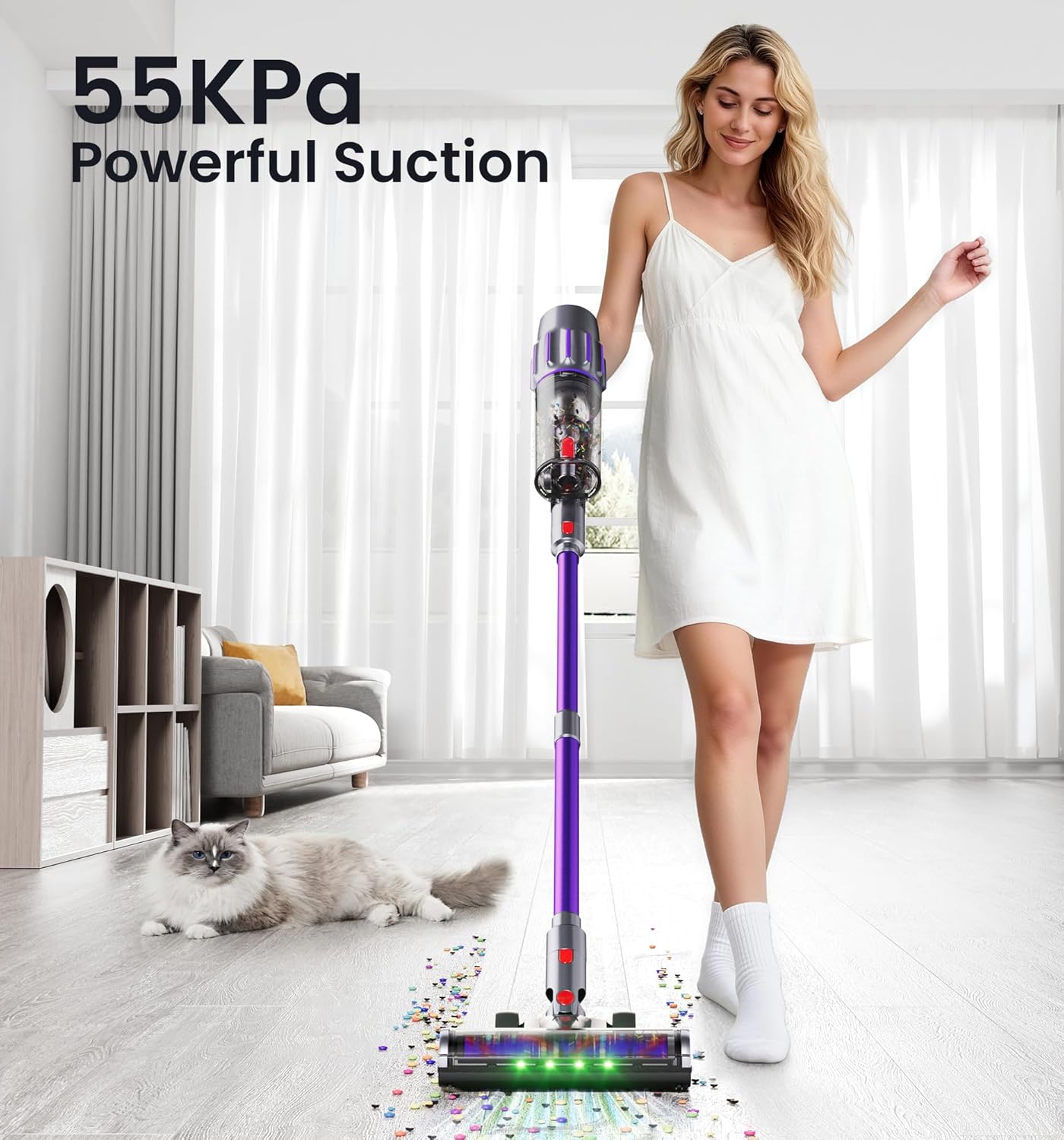 Skiennix Cordless Vacuum Cleaner - 650W Powerful Suction, 80 Minutes Runtime, Smart Display | Ideal for Home & Pet Hair