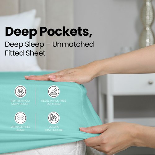 Utopia Bedding Queen Fitted Sheet - Bottom Sheet - Deep Pocket - Soft Microfiber - Shrinkage and Fade Resistant - Easy Care -1 Fitted Sheet Only (Spa Blue)