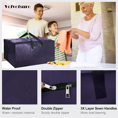 Heavy Duty Extra Large Moving Bags by [Brand Name] - 6 Pack with Backpack Straps & Strong Zippers | Space-Saving Storage Totes (40 Gal, Blue)