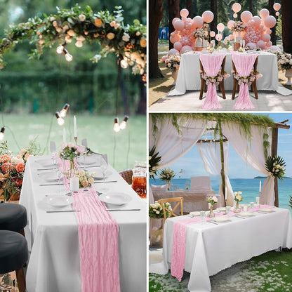 Skiennix 15 Pack Pink Cheesecloth Table Runners - 9FT Rustic Sheer Gauze for Weddings & Events | 17x108 Inch
