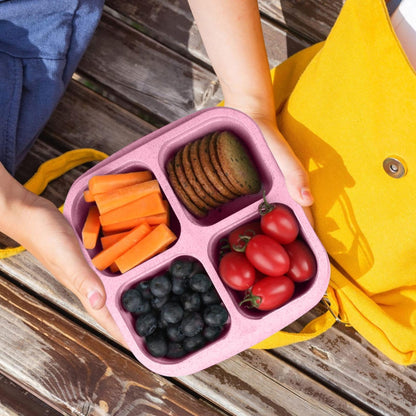 visdron Snack Box Container, Reusable Bento Snack Box with 4 Compartments, 1PC Portable Meal Prep Lunch Containers Divided Food Storage Containers for Kids & Adults (Pink)