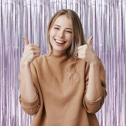 Voircoloria Light Purple Foil Fringe Backdrop Curtains - 3 Pack Tinsel Streamers for Baby Showers & Birthdays
