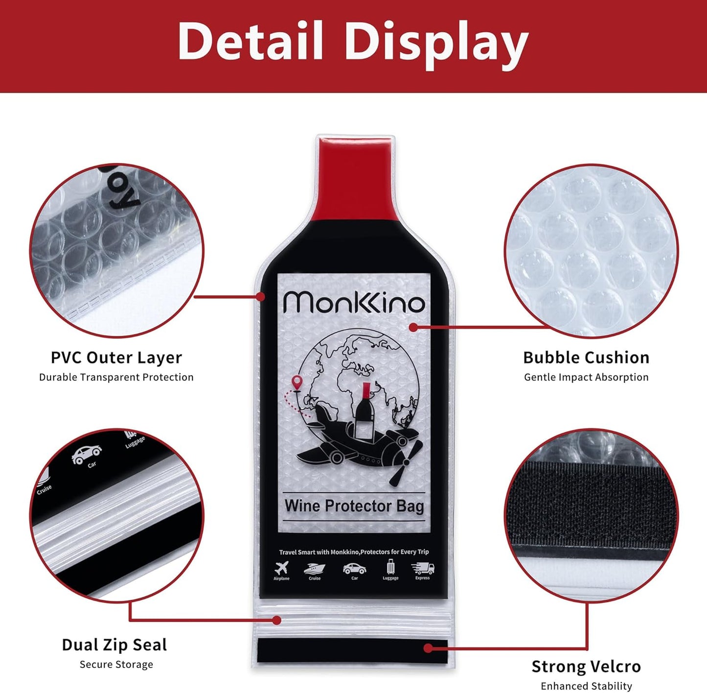 Wine Bags for Travel, 3 PACK Leakproof Wine Bottle Bags, (All-Around Protection) Reusable Wine Bottle Travel Protector Bags, Leak-proof Wine Sleeves for Suitcase, Airplane, Durable Bubble Wrap