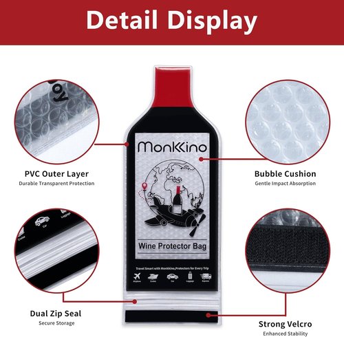 (All-Around Protection) 9 PACK Reusable Wine Bottle Travel Protector Bags, Leakproof Wine Sleeves for Suitcase, Airplane, Safe and Durable Bubble Wrap