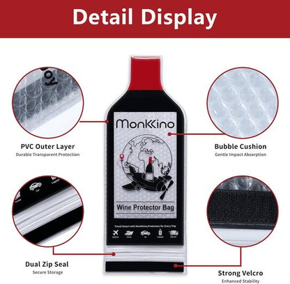 (All-Around Protection) 9 PACK Reusable Wine Bottle Travel Protector Bags, Leakproof Wine Sleeves for Suitcase, Airplane, Safe and Durable Bubble Wrap