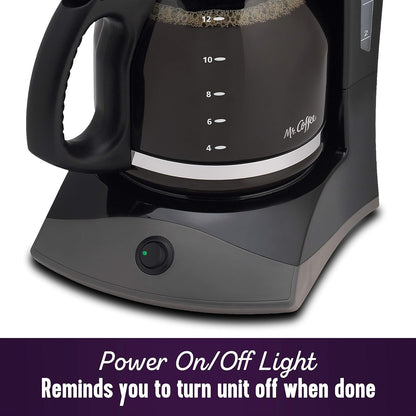 Mr. Coffee 12-Cup Black Coffee Maker - Auto Pause Feature & Glass Carafe for Home & Office