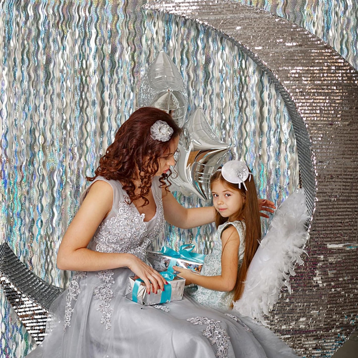 Skiennix Tinsel Foil Fringe Curtains - Sparkling Wavy Backdrop for Party Decorations | Photo Booth Props