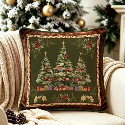 Green Christmas Tree Pillow Cover 20x20 — Velvet Throw Pillow Case, Hidden Zipper, 100% Plush Polyester, Floral Variation