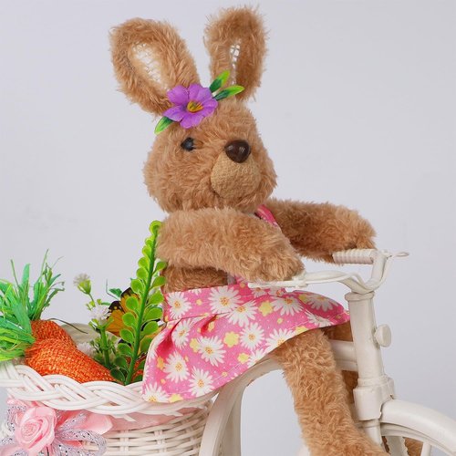 Juegoal Easter Tabletop Decorations - Set of 2 Bunny Couple Riding Bikes | 10" Cute Animal Figurines for Spring Home Decor