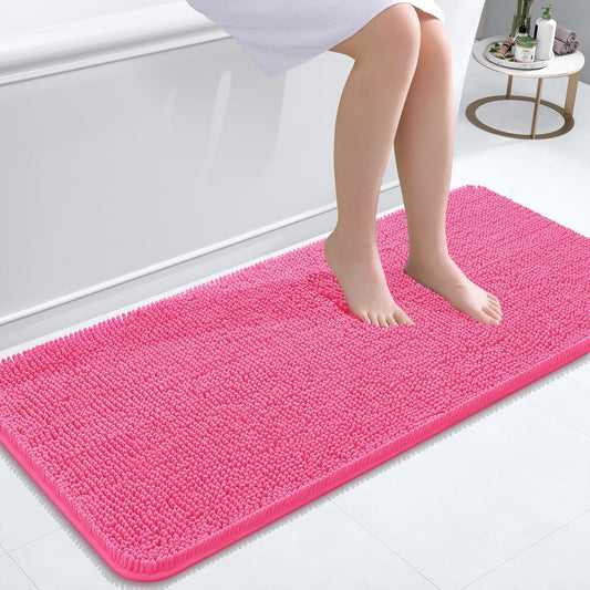 OLANLY Bathroom Runner Rugs - Soft Absorbent Chenille | Quick Dry, Machine Washable, 47x20, Hot Pink