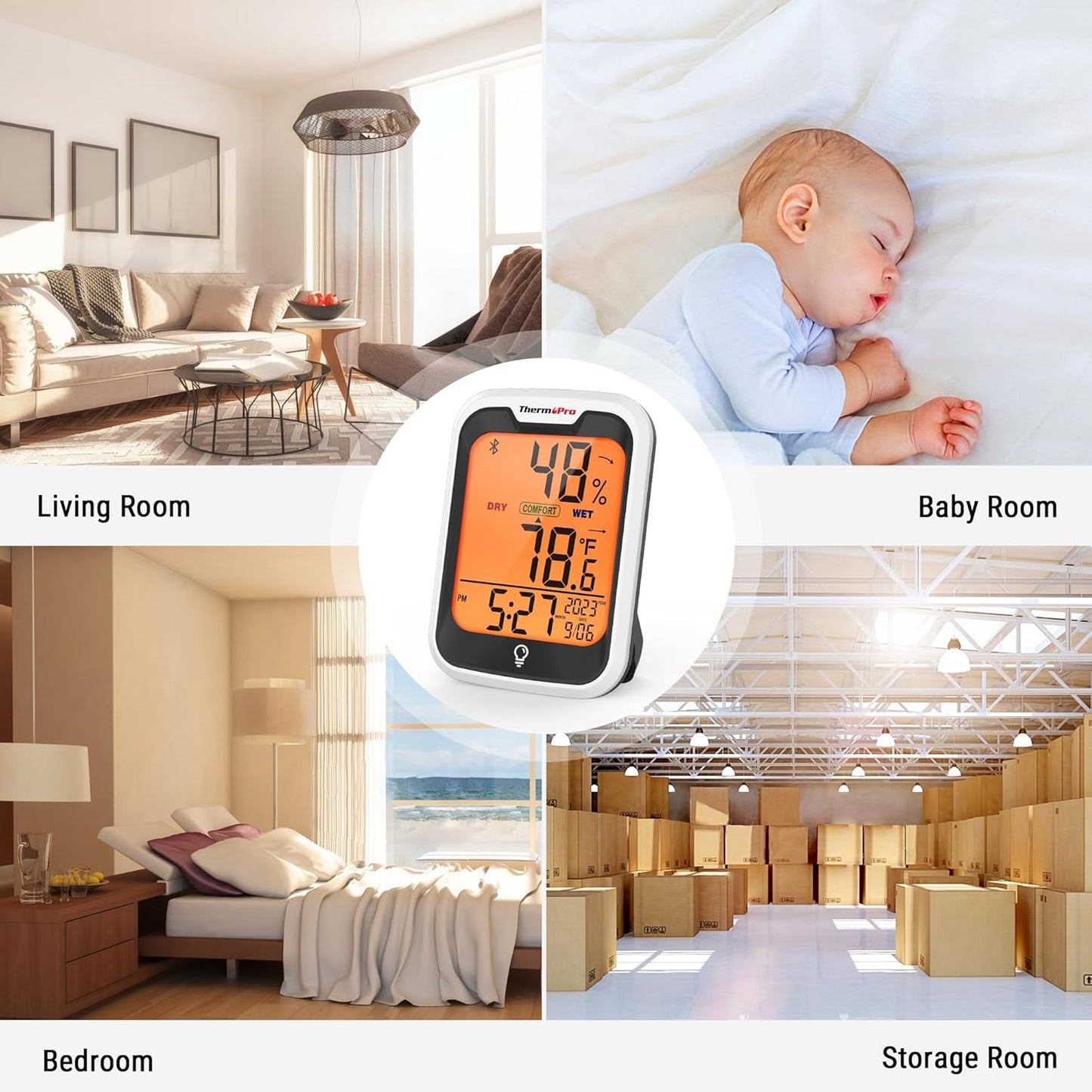 ThermoPro TP358 Bluetooth Thermometer - Smart Indoor Temperature & Humidity Sensor | 260Ft Range, Backlit Display