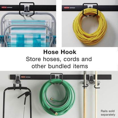 Rubbermaid Garage Hose Hook - Wall Mounted Storage System Holds Up to 50 Pounds | Satin Nickel Finish