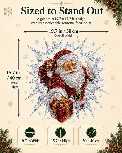3D Effect Christmas Window Cling Santa - 19.7 x 15.7 Inch Glass Decor