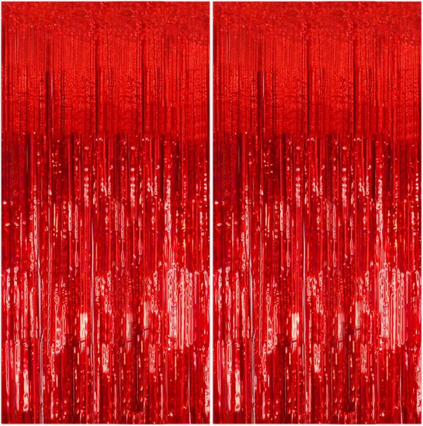 Regine Switzerland Red Metallic Foil Curtain Backdrop - 2 Pack Tinsel Fringe for Parties & Events