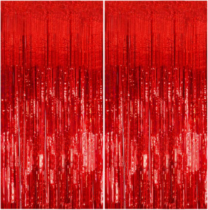 Regine Switzerland Red Metallic Foil Curtain Backdrop - 2 Pack Tinsel Fringe for Parties & Events
