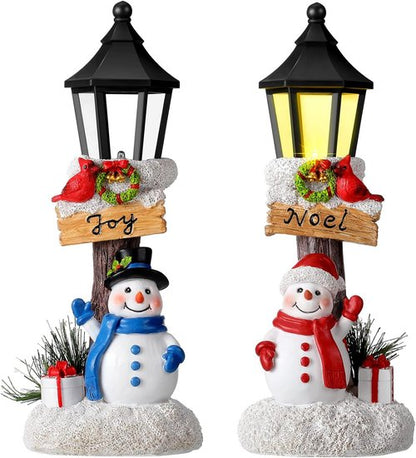 Karenhi Lighted Christmas Snowman Figurines - 2 Pack Indoor Table Decorations for Festive Holiday Decor