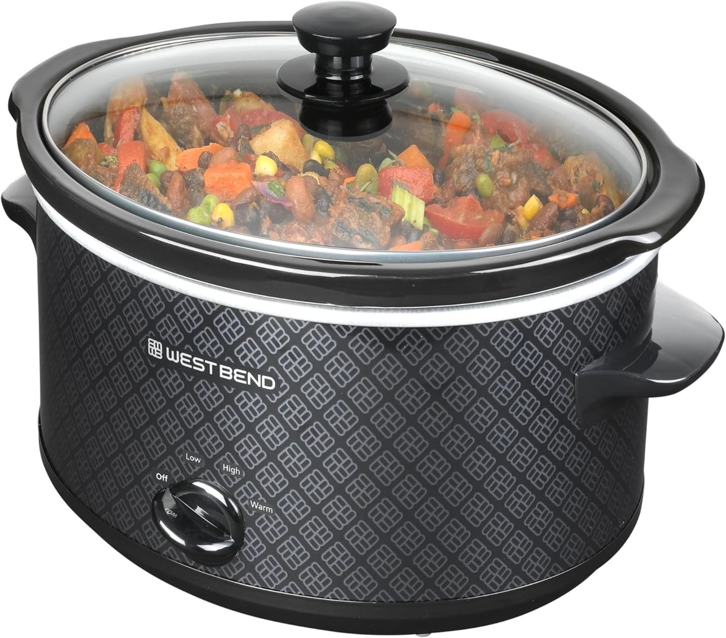 West Bend 4-Quart Slow Cooker - Manual Crockpot with Dishwasher Safe Ceramic Insert & Glass Lid | Black