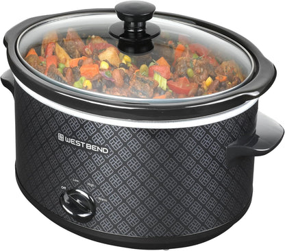 West Bend 4-Quart Slow Cooker - Manual Crockpot with Dishwasher Safe Ceramic Insert & Glass Lid | Black