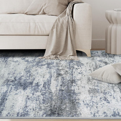 Skiennix 6x9 Area Rug - Washable Abstract Design for Living Room, Dining Room, or Bedroom - Non-Slip Blue Grey