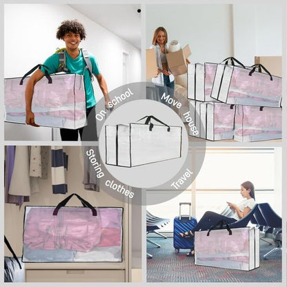 Heavy Duty Moving Bags - Extra Large Clear Storage Bags with Zipper & Handles | Ideal for Packing & Dorm Room Essentials