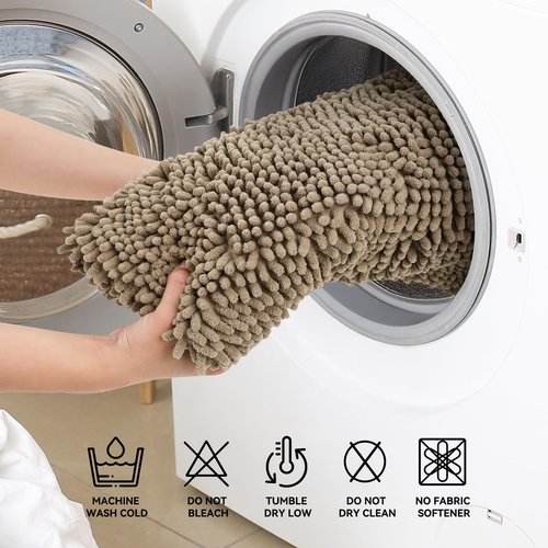 Bcoimo 24x17 Chenille Bath Mat – Non-Slip with Backing Bath Rug Ultra-Absorbent and Machine Washable Bathroom Mat Quick-Dry Design. Ideal for Bathroom Shower and Tub Areas