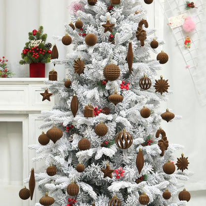 Regine Switzerland 50 Pcs Brown Velvet Christmas Balls - Flocked Hanging Ornaments for Holiday Decor