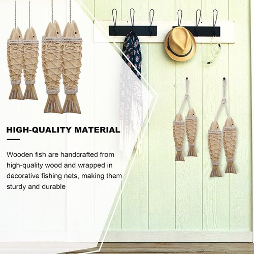 Antique Wood Fish Decor by [Brand Name] - Rustic Nautical Hand-Carved Wall Hanging Ornaments | 12.59" & 7.8" Sizes