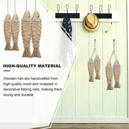 Antique Wood Fish Decor by [Brand Name] - Rustic Nautical Hand-Carved Wall Hanging Ornaments | 12.59" & 7.8" Sizes