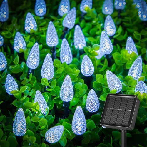 Brightown Solar C6 Strawberry String Lights - 39ft 100 LEDs White Fairy Lights for Outdoor Christmas Decor