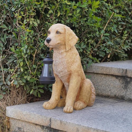 Cynkeyee Golden Retriever Puppy Statue - Solar Outdoor Dog Figurine for Garden & Patio | 13.5x7.5x15.5 Inch