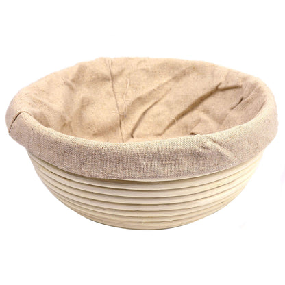 Vollum Bread Proofing Basket Banneton Baking Supplies for Beginners & Professional Bakers, Handwoven Rattan Cane Bread Maker with Linen for Artisan Breads, 8.5 x 4.25 Inch, 1-Pound Round Brotform