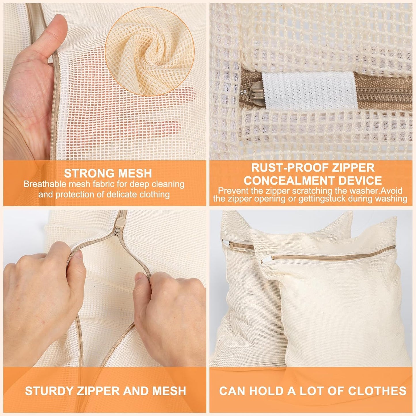 Organic Cotton Mesh Laundry Bags - 4-Piece Set with Sturdy Zippers | Durable & Breathable for Delicate Items