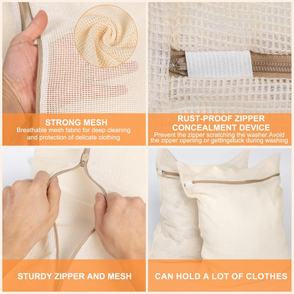 Organic Cotton Mesh Laundry Bags - 4-Piece Set with Sturdy Zippers | Durable & Breathable for Delicate Items