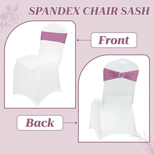 MDS Premium Stretch Chair Sashes - Pack of 25 Elastic Covers with Buckle Slider | Dusty Pink for Weddings & Events