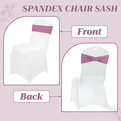MDS Premium Stretch Spandex Chair Sashes - Pack of 75 Dusty Pink Covers with Buckle Slider for Weddings & Events