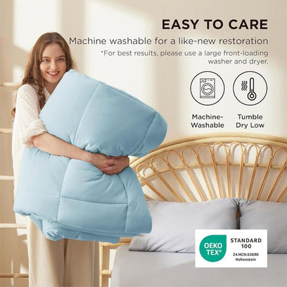 Bedsure Comforter Duvet Insert - Quilted King Size All-Season Down Alternative Bedding | GentleSoft, Light Spa Blue, 90 x 102 Inches