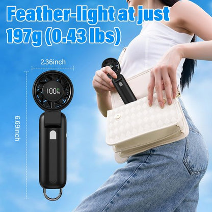4 in 1 Handheld Portable Turbo Fan, 180° Foldable 6-Speed (1-100) Mini Fan, 5000mAh Rechargeable Battery Operated up to 15 Working Hours, LED Display Personal Cooling for Travel Indoor Outdoor