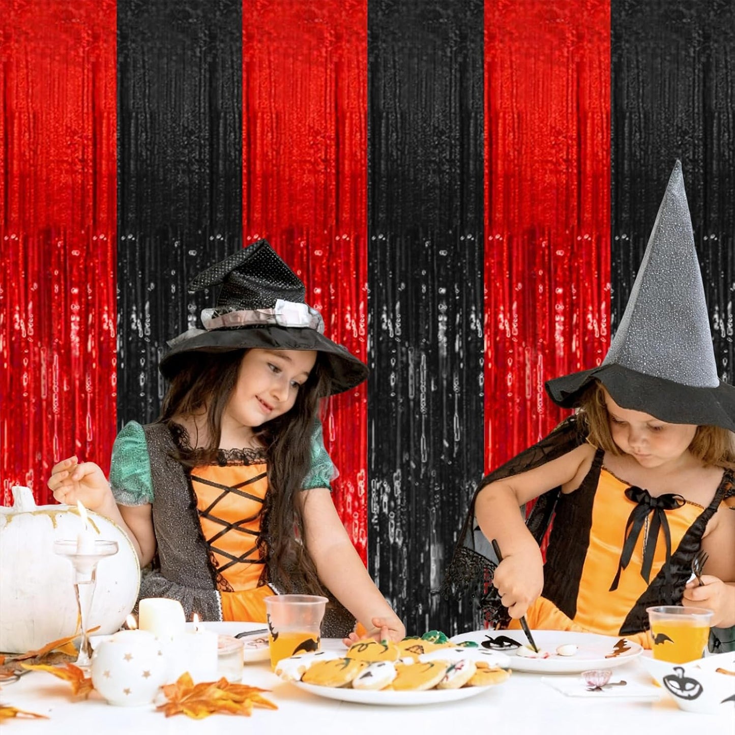 Regine Switzerland Party Backdrop Streamers - 5 Pack Metallic Tinsel Curtains for Events | Black & Red