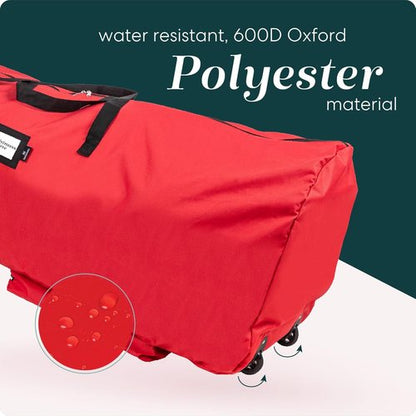 Handy Laundry Christmas Tree Storage Bag with Wheels - Heavy Duty, Waterproof, Fits 9 Ft Tree, Red