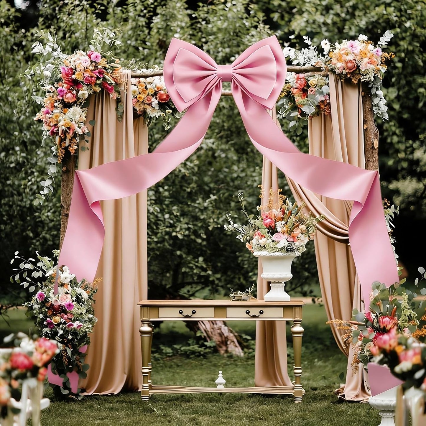 Vovoir Giant Bow Decoration - 75x18 Inch Pink Satin Bow Set with 10 Decorative Ribbons for Weddings & Parties