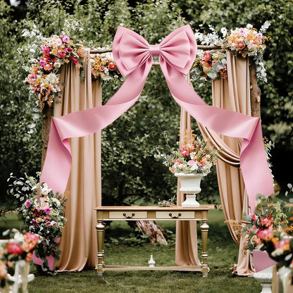Vovoir Giant Bow Decoration - 75x18 Inch Pink Satin Bow Set with 10 Decorative Ribbons for Weddings & Parties