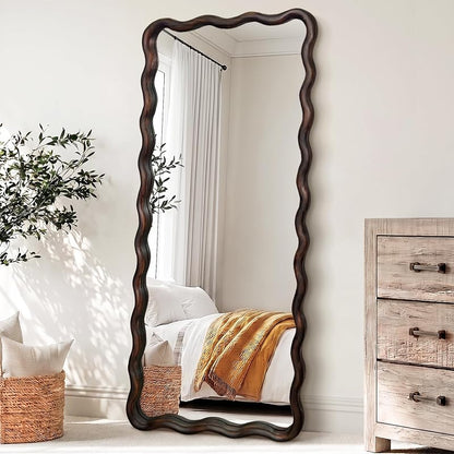 Full Length Mirror 56" x 24" Wood Framed - Dark Brown Wavy Floor Mirror (Variation: 56"L x 24"W)