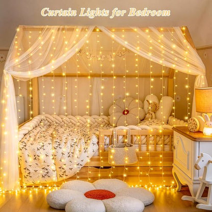 JMEXSUSS 200 LED Curtain Lights - Warm White Fairy Lights with Remote | 6.5ft x 6.5ft for Wedding & Party Decor