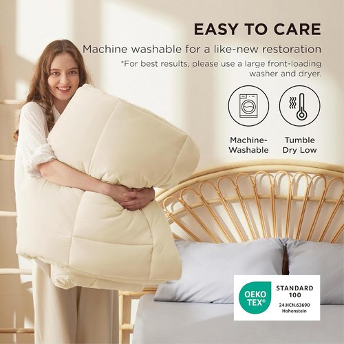 Bedsure Comforter Duvet Insert - King Size All-Season Quilted Down Alternative Bedding, Cream 90 x 102 Inches