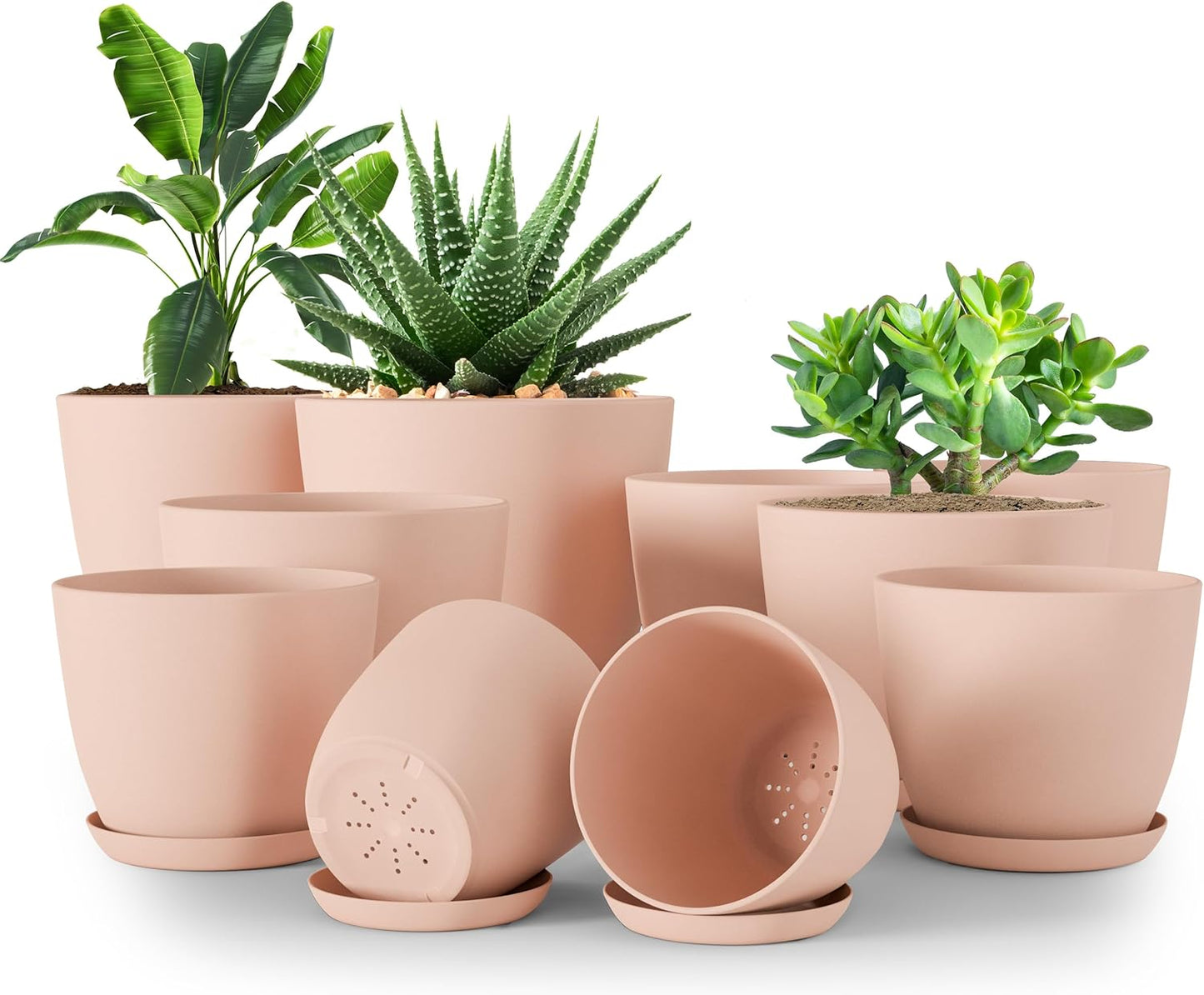 Utopia Home - Indoor Plant Pots with Drainage - 7 to 4.8 Inches Plastic Planters for Cactus & Succulents (Pink, Set of 10)