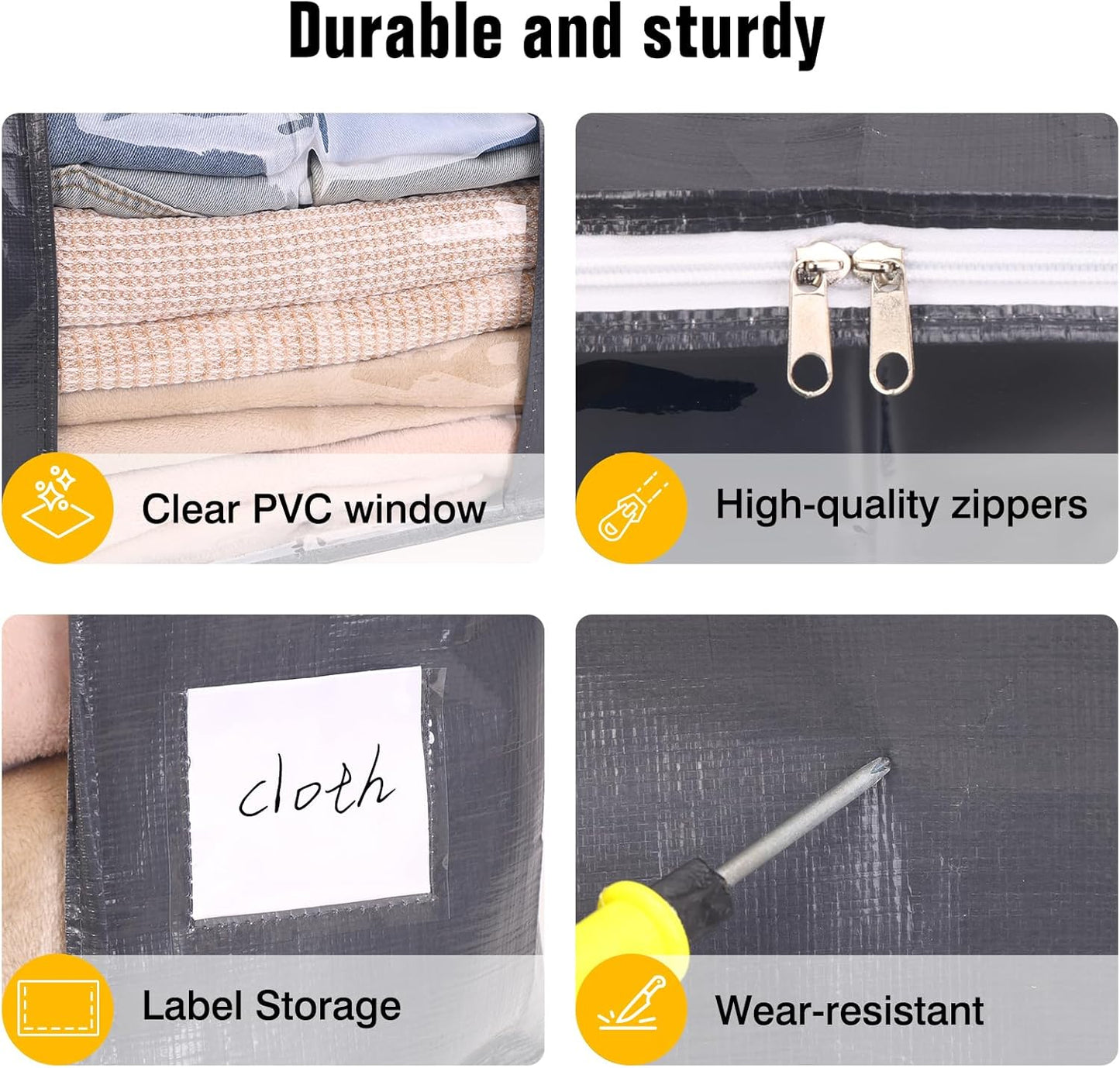 YGEOMER Blanket Storage Bags - 90L Large Foldable Containers | 6 Pack for Bedding, Clothes & Toys