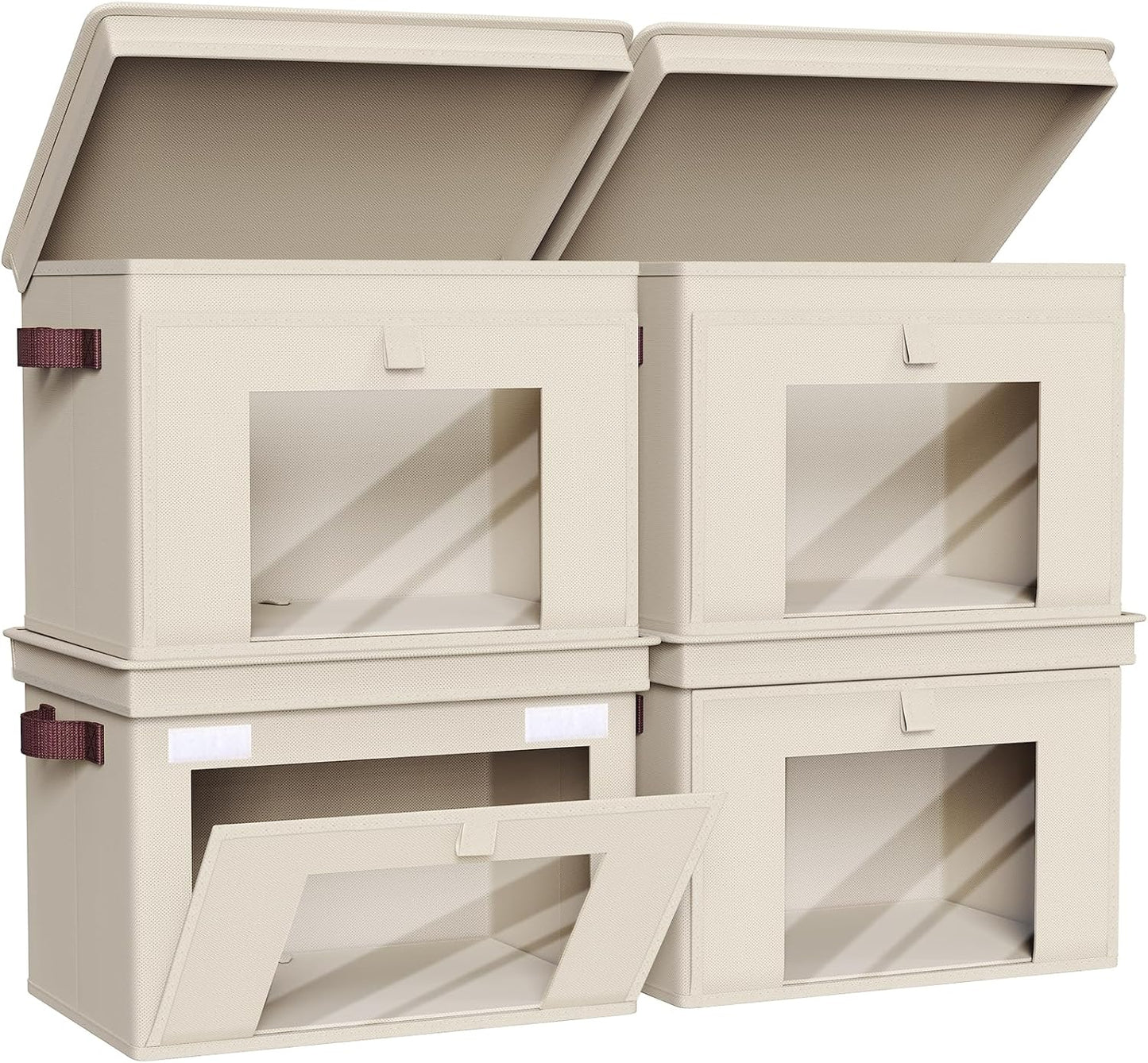 Univivi Storage Bins - Large Foldable Fabric Organizers with Lids & Handles | 4 Pack, Beige (16.5" x 12" x 12")