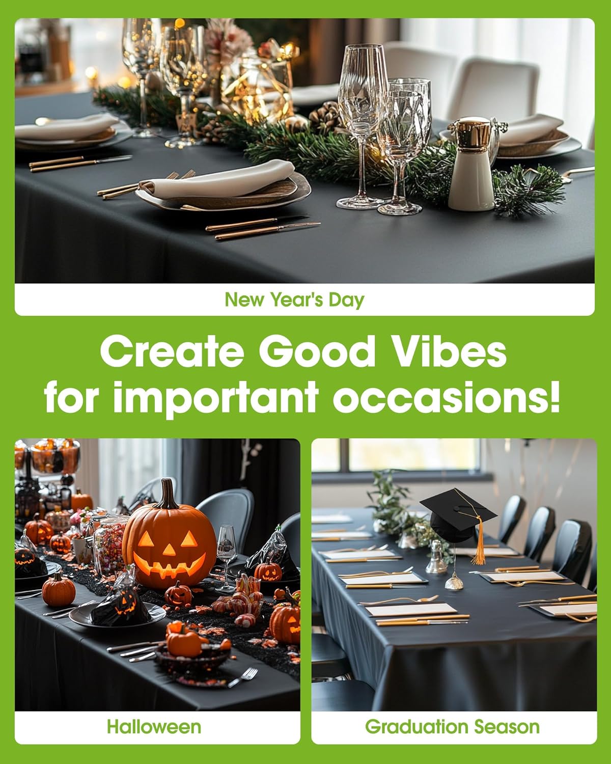 Pureegg Disposable Plastic Tablecloths - 12 Pack, 54 x 108 Inch, Sturdy & Leakproof for Parties, Picnics, Halloween, White & Black