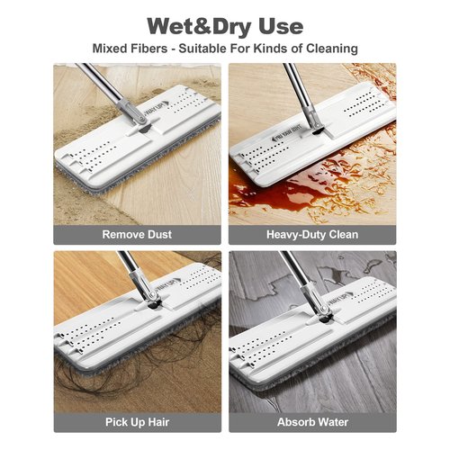 JOYMOOP Mop and Bucket with Wringer Set, Hands Free Flat Floor Mop and Bucket, with 3 Washable Microfiber Pads, Wet and Dry Use, Floor Cleaning System
