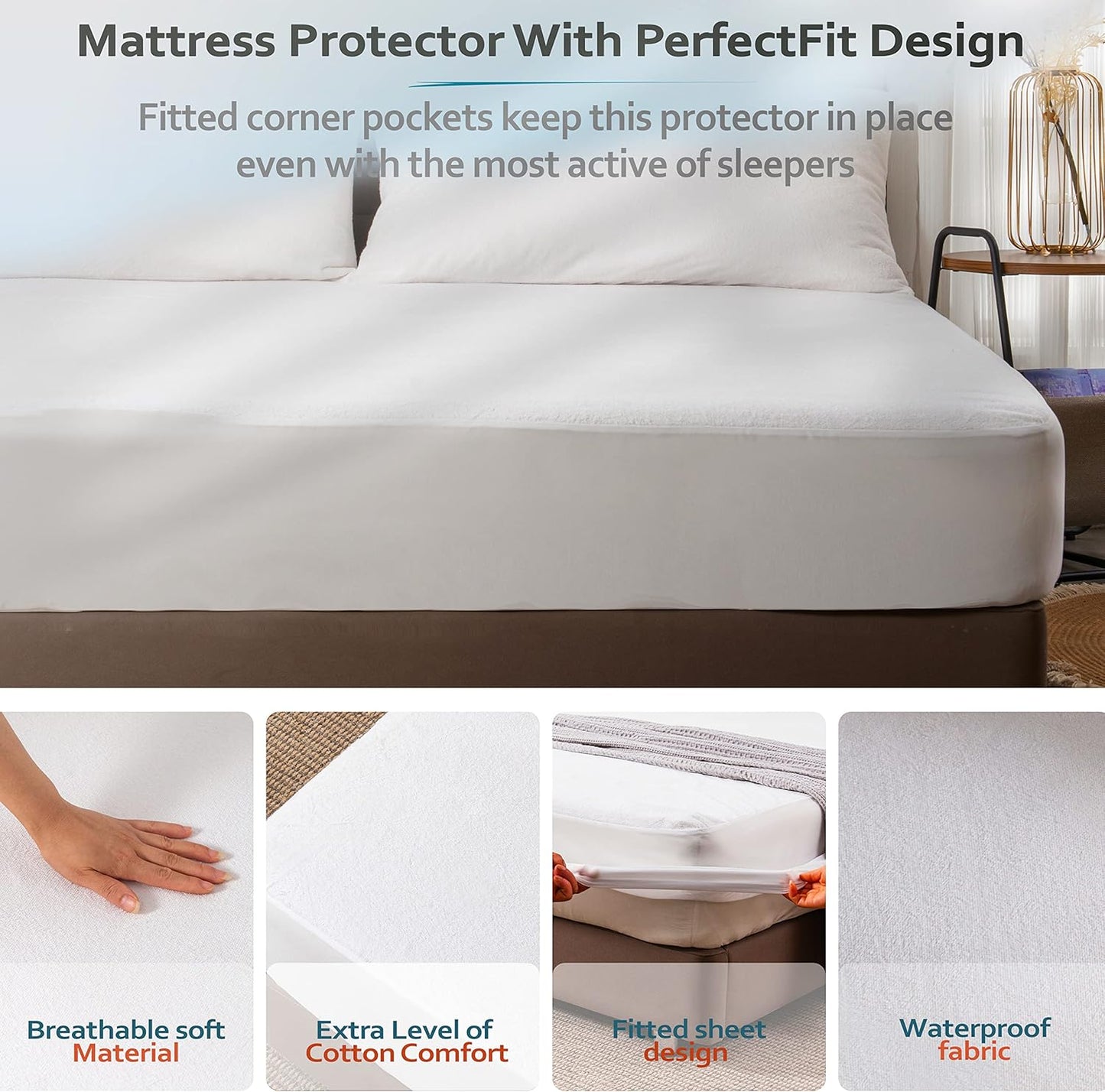 PlushDeluxe Twin Cotton Mattress Protector - Waterproof Fitted Sheet Design for Noiseless Sleep - Soft & Durable